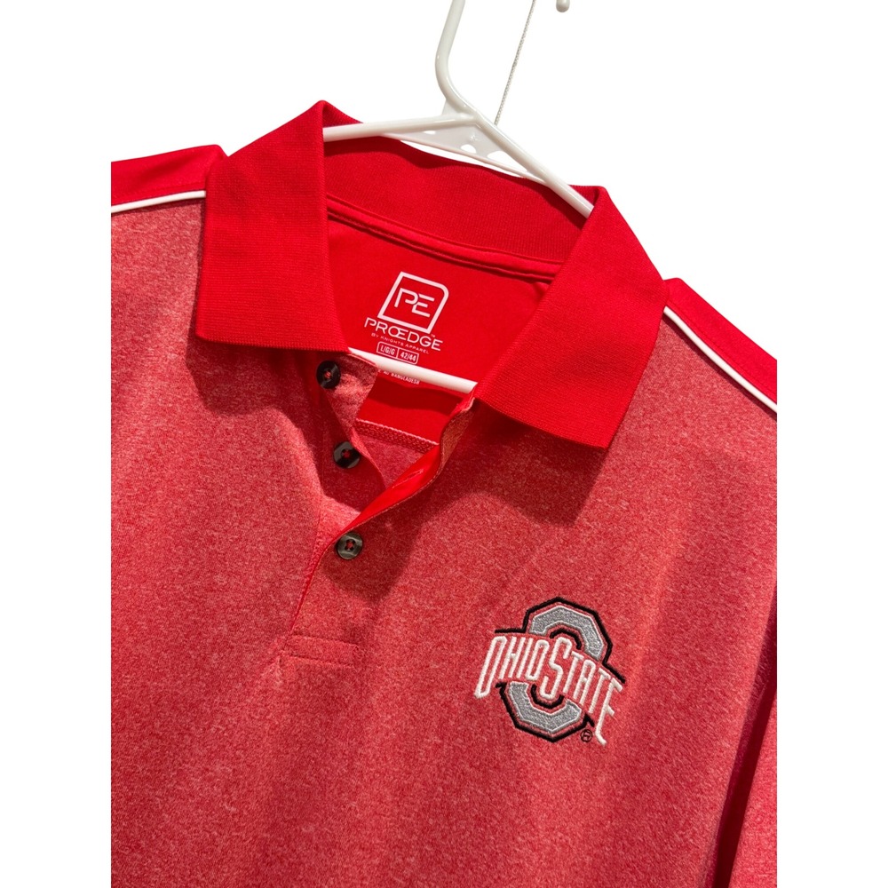 ProEdge Ohio State Buckeyes Polo Mens Large Red Heathered Embroidered Sporty